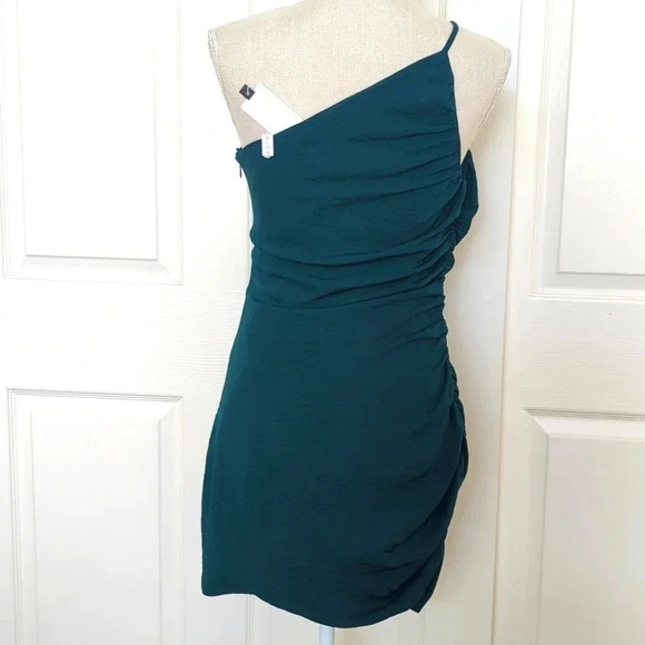 ASTR the Label One Shoulder Scrunched Mini Dress - Hunter Green - Picture 8 of 10